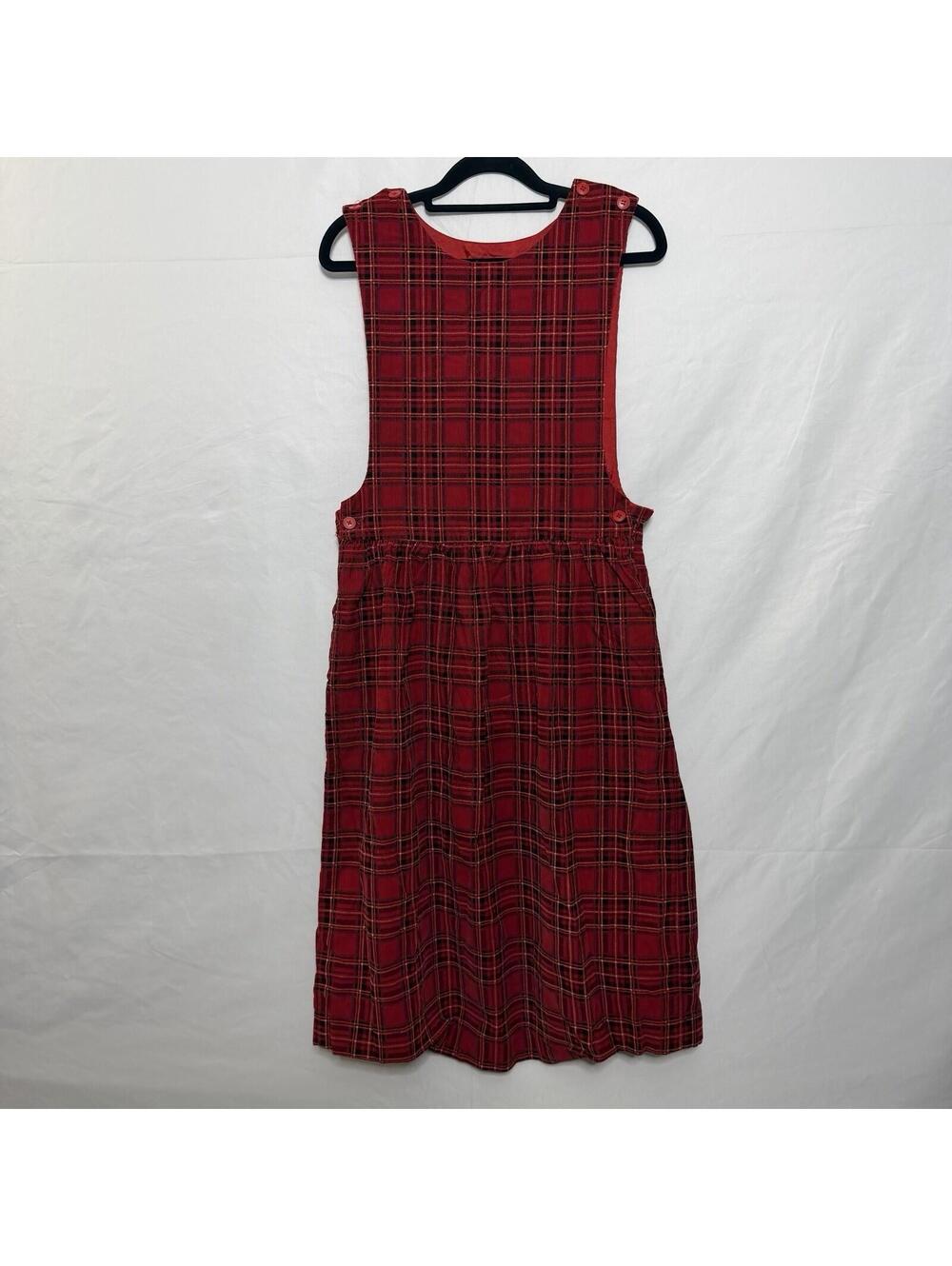 Charter Club Jane Justin Vintage Red Tartan Plaid Pinafore Jumper Dress S 90s